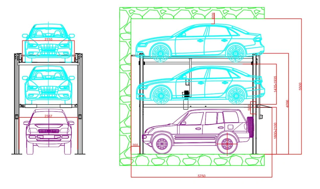 Home Garage Triple Stacker Car Parking Lifts